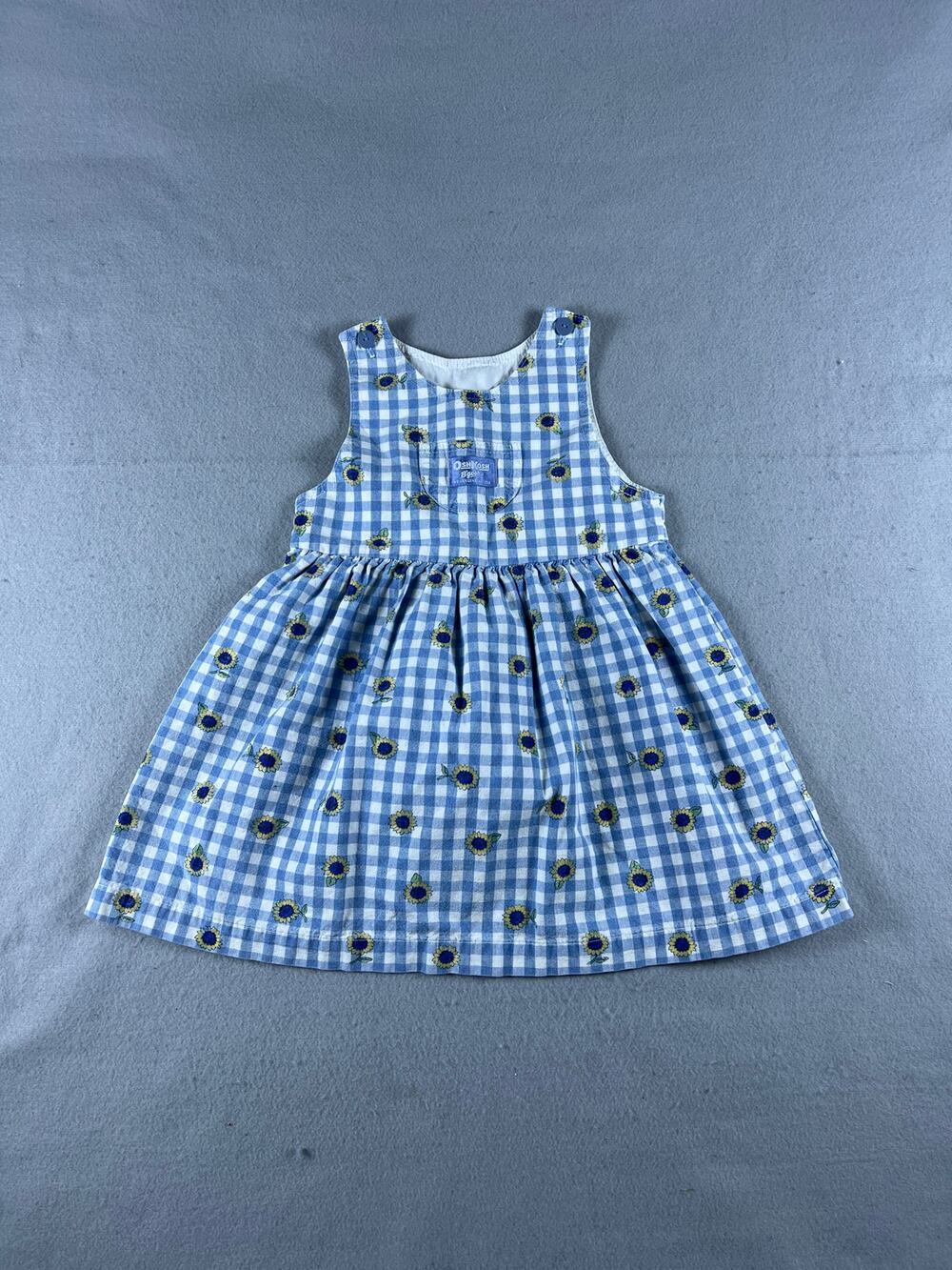Vintage OshKosh B'Gosh gingham sunflower crossover bubble Overalls 4 Toddler